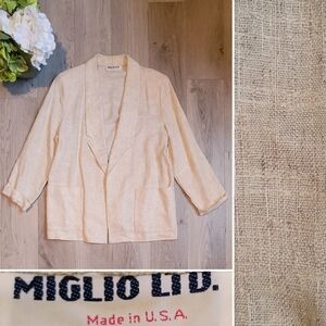 Miglio Ltd. Vintage Beige Tweed 3/4 Sleeve Oversized Blazer Jacket, Women Medium